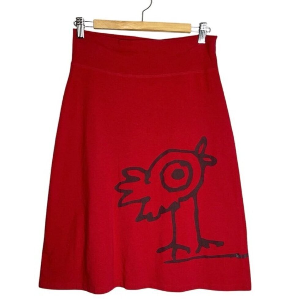 Message Factory Organic Cotton Abstract Chicken Pull On Red Skirt, size S